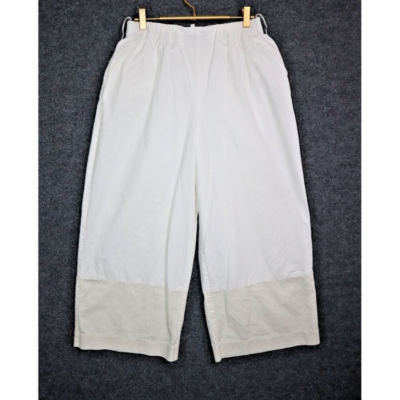 M. Patmos Pants - M Patmos Pants Women Medium White 24" Cotton Linen Blend Wide Leg High Rise EUC